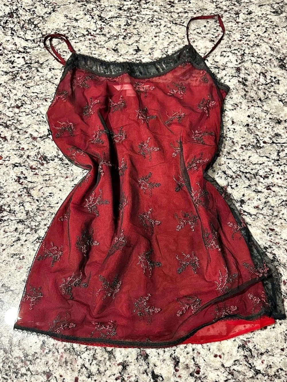 Vintage Victoria's Secret Floral Lace Trim Slip in Red Size Medium